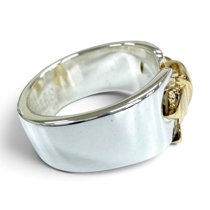 Great HERMES Ring ring Russet Ribbon Ring combination Yellow Gold AG925 Women 48