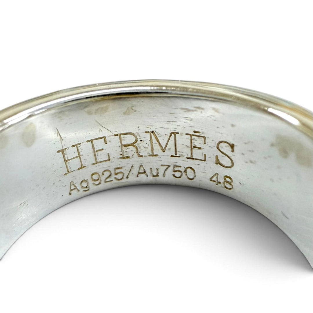 Great HERMES Ring ring Russet Ribbon Ring combination Yellow Gold AG925 Women 48