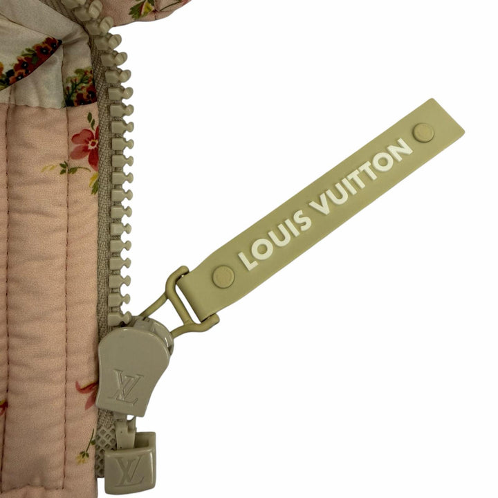 Great LOUIS VUITTON Down jacket Floral print LV leather patch Pink Women 34