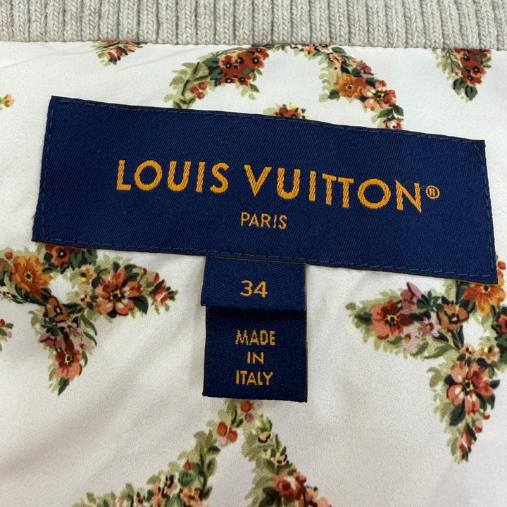 Great LOUIS VUITTON Down jacket Floral print LV leather patch Pink Women 34
