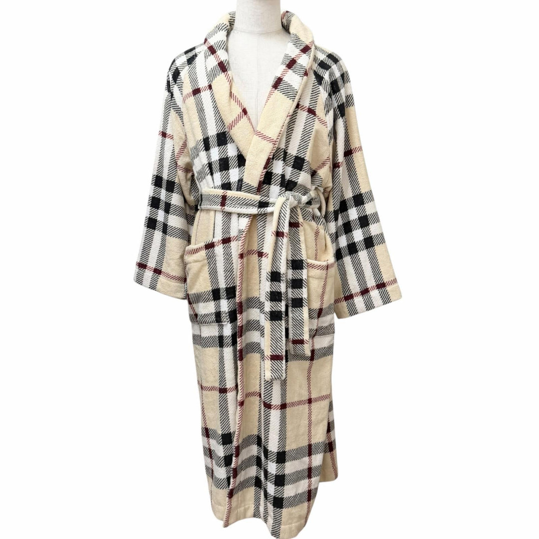 Pristine BURBERRY coat Nova Check Pattern Terry Cloth Belted Gown Beige