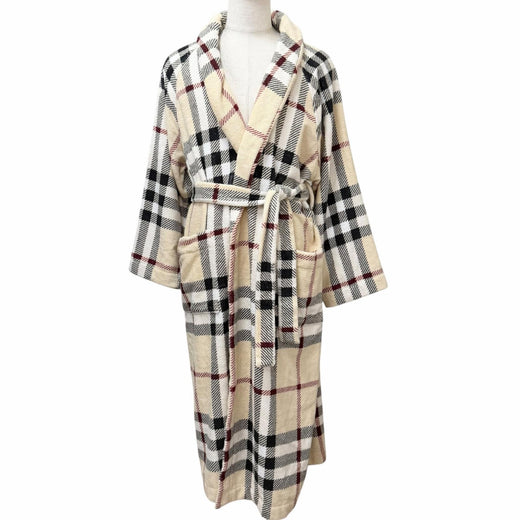 Pristine BURBERRY coat Nova Check Pattern Terry Cloth Belted Gown Beige