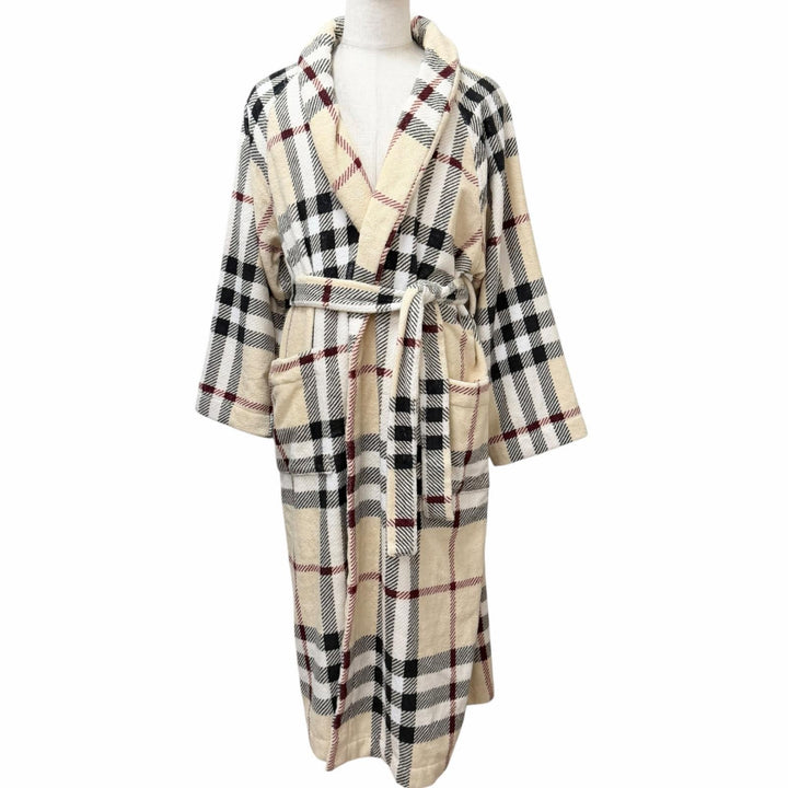 Pristine BURBERRY coat Nova Check Pattern Terry Cloth Belted Gown Beige