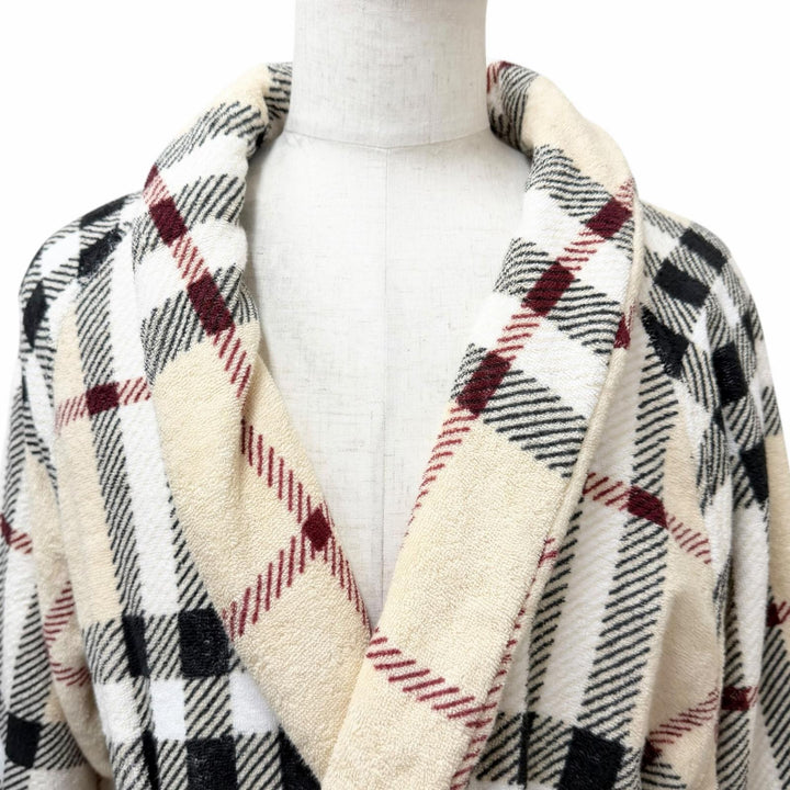Pristine BURBERRY coat Nova Check Pattern Terry Cloth Belted Gown Beige