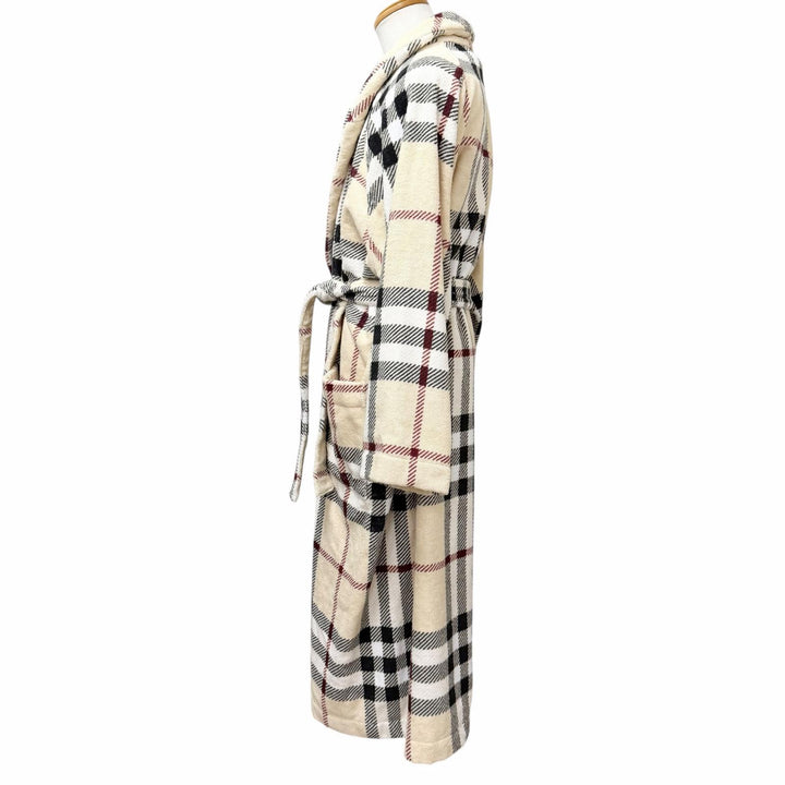 Pristine BURBERRY coat Nova Check Pattern Terry Cloth Belted Gown Beige