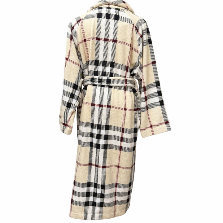 Pristine BURBERRY coat Nova Check Pattern Terry Cloth Belted Gown Beige