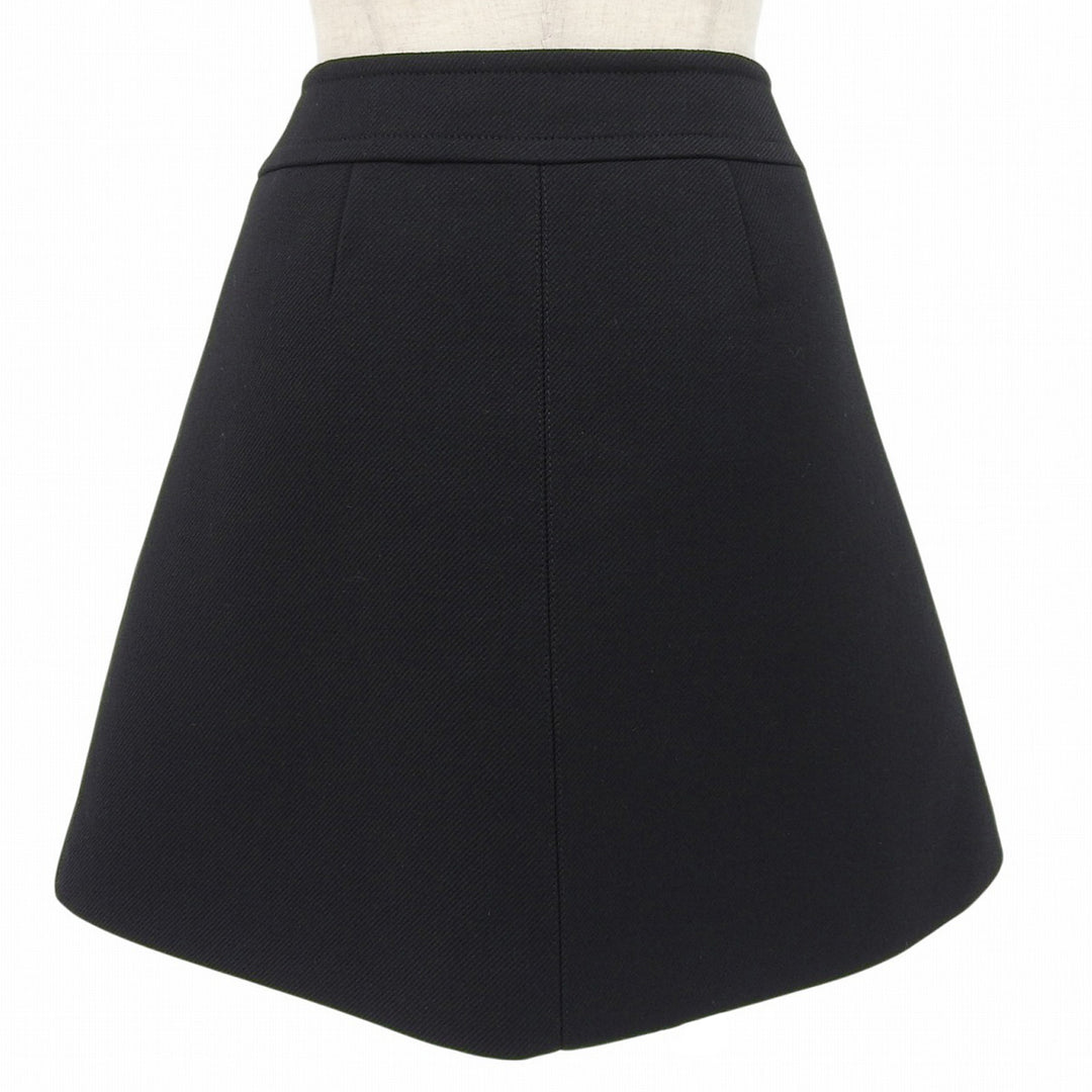 Excellent CELINE Mini skirt Front Slit Trapeze black wool Women 40 2J833383Z