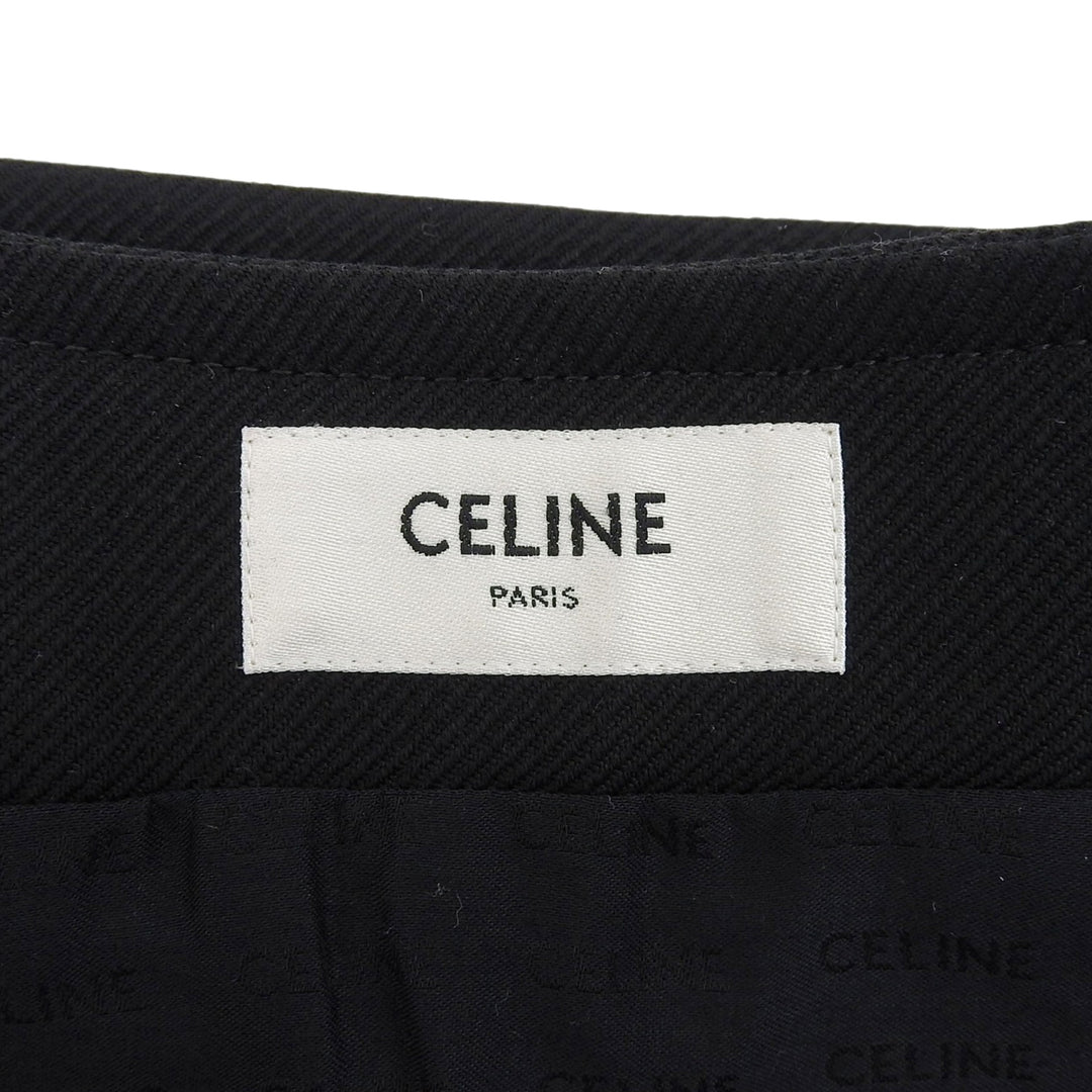 Excellent CELINE Mini skirt Front Slit Trapeze black wool Women 40 2J833383Z