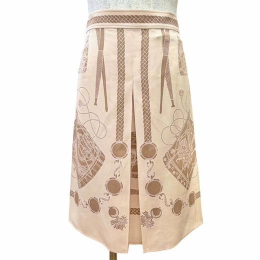 Excellent HERMES skirt LES TAMBOURS Tambour drums beige silk Women 36 3H0305D1