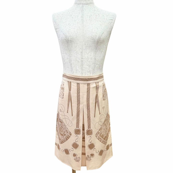 Excellent HERMES skirt LES TAMBOURS Tambour drums beige silk Women 36 3H0305D1