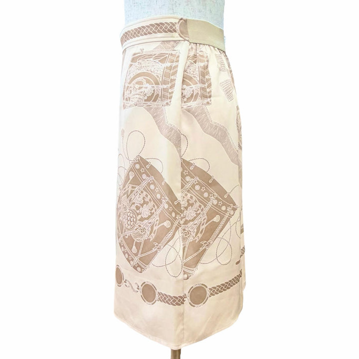 Excellent HERMES skirt LES TAMBOURS Tambour drums beige silk Women 36 3H0305D1