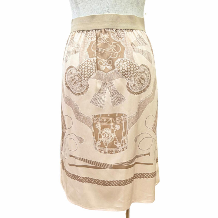 Excellent HERMES skirt LES TAMBOURS Tambour drums beige silk Women 36 3H0305D1