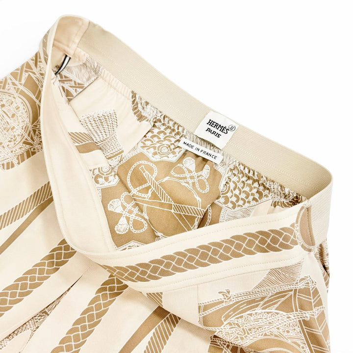 Excellent HERMES skirt LES TAMBOURS Tambour drums beige silk Women 36 3H0305D1