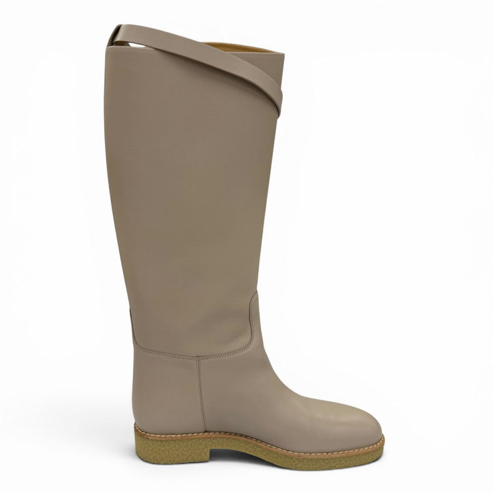 Pristine HERMES Knee-high boots Faustin Kelly Buckle Leather Light beige 37