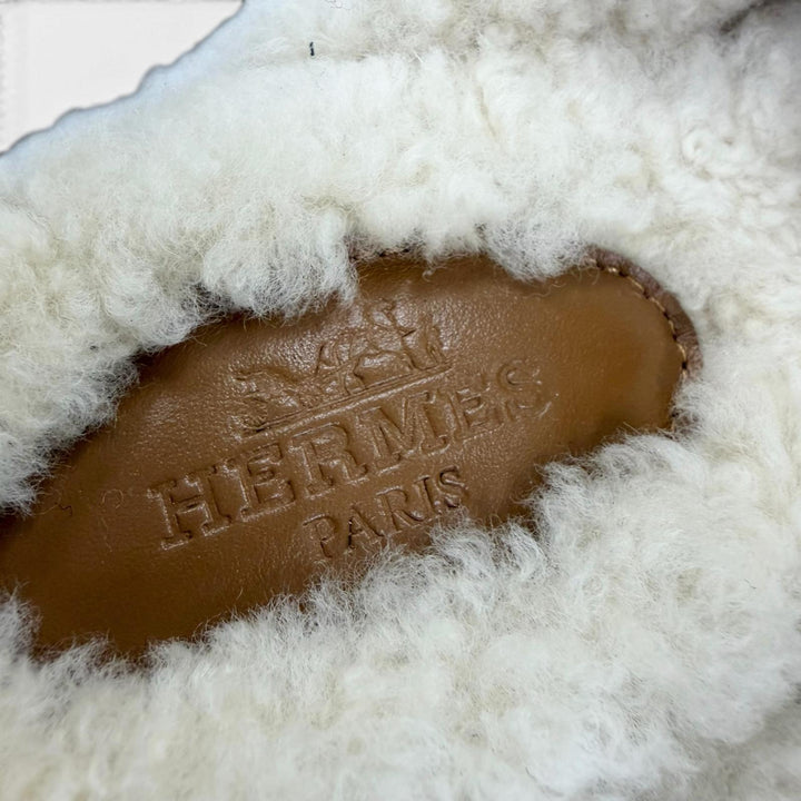 Pristine HERMES Mule Oz Kelly buckle sheepskin Brown Sheepskin Leather 37.5
