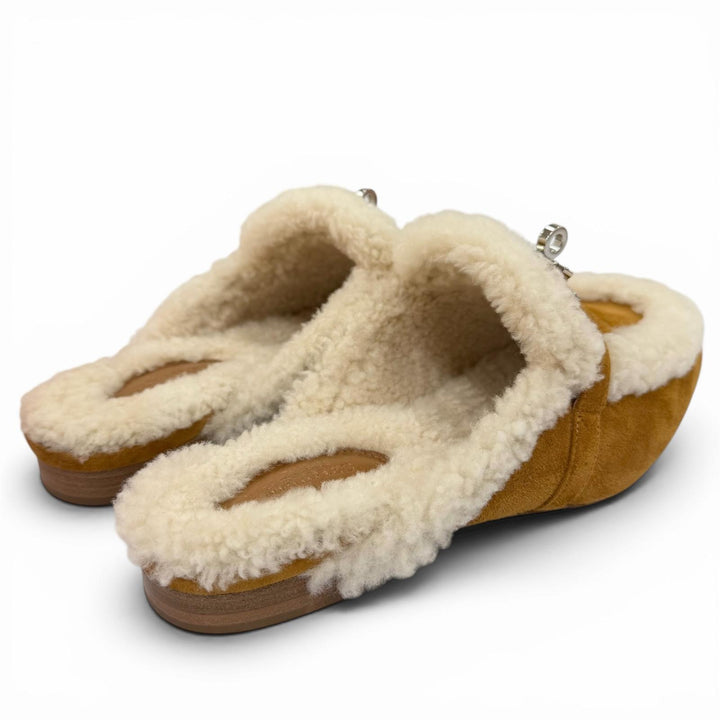 Pristine HERMES Mule Oz Kelly buckle sheepskin Brown Sheepskin Leather 37.5