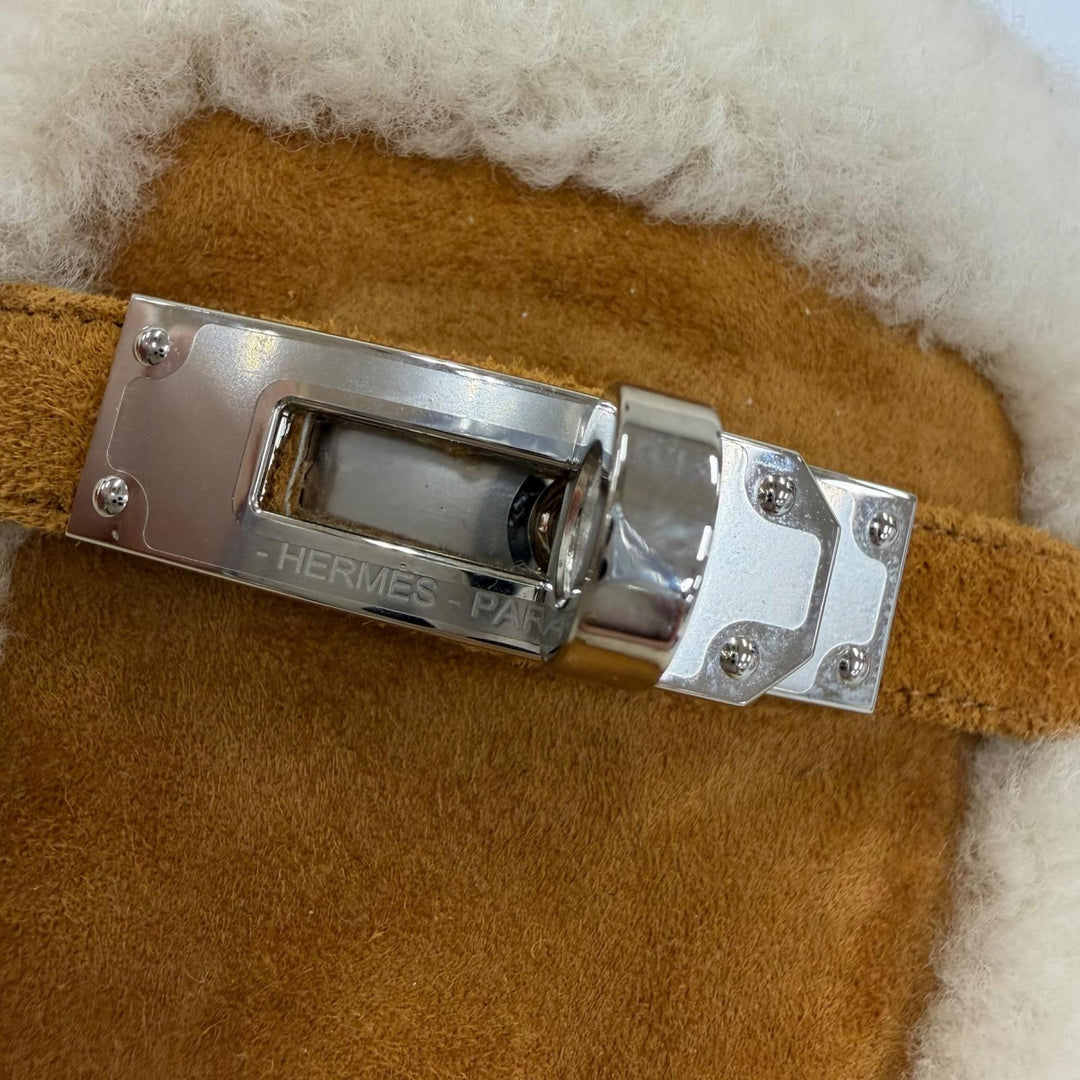 Pristine HERMES Mule Oz Kelly buckle sheepskin Brown Sheepskin Leather 37.5