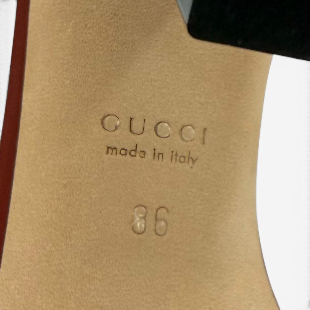 Excellent GUCCI Mule Horsebit Ankle Strap Leather Sandals Bordeaux leather 36