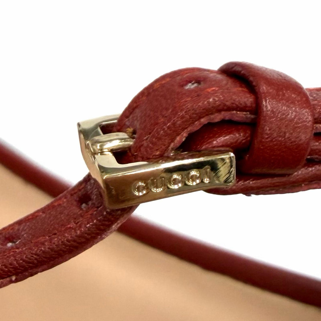Excellent GUCCI Mule Horsebit Ankle Strap Leather Sandals Bordeaux leather 36