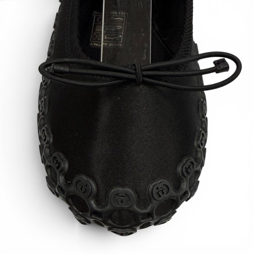 Pristine GUCCI Ballet shoes Interlocking G Ribbon Lace-up black Satin 36 814545
