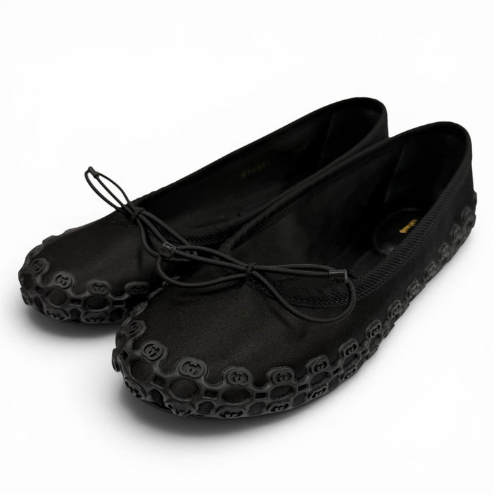 Pristine GUCCI Ballet shoes Interlocking G Ribbon Lace-up black Satin 36 814545