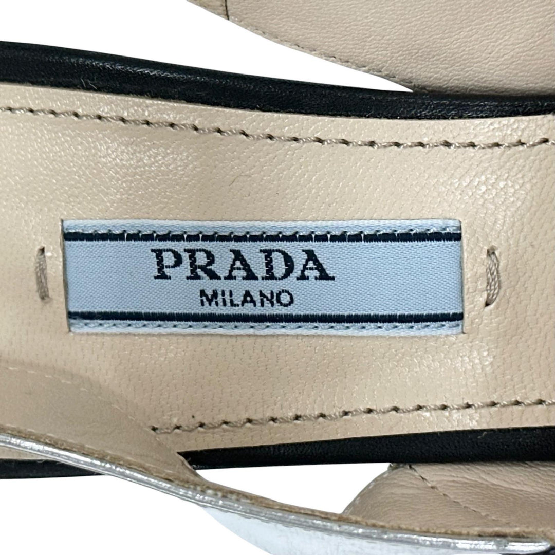 Excellent PRADA Sandals Two-tone ankle strap heels black leather Women 37