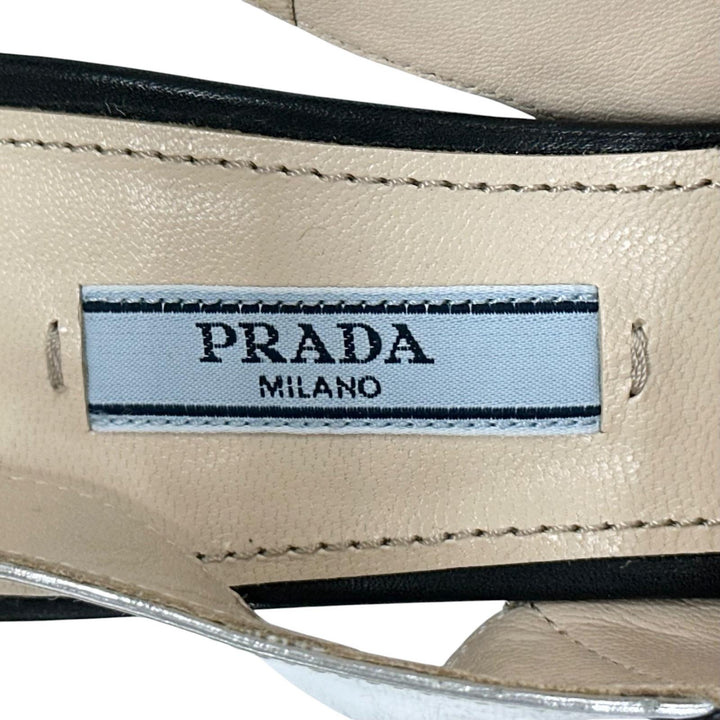 Excellent PRADA Sandals Two-tone ankle strap heels black leather Women 37