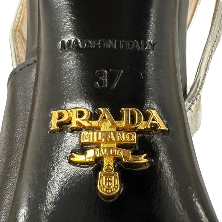 Excellent PRADA Sandals Two-tone ankle strap heels black leather Women 37