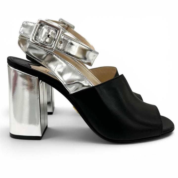 Excellent PRADA Sandals Two-tone ankle strap heels black leather Women 37
