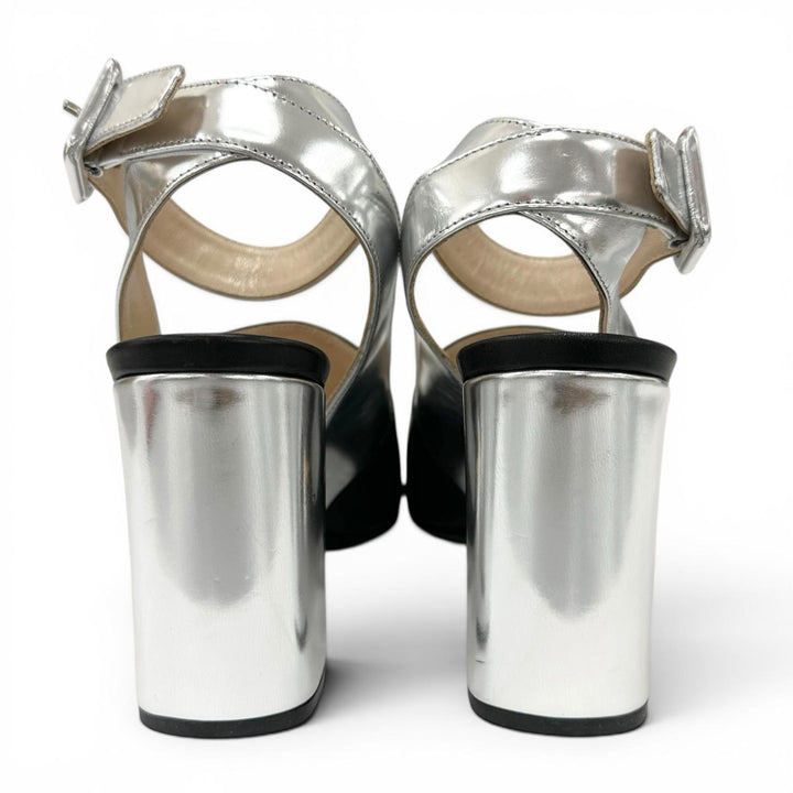 Excellent PRADA Sandals Two-tone ankle strap heels black leather Women 37