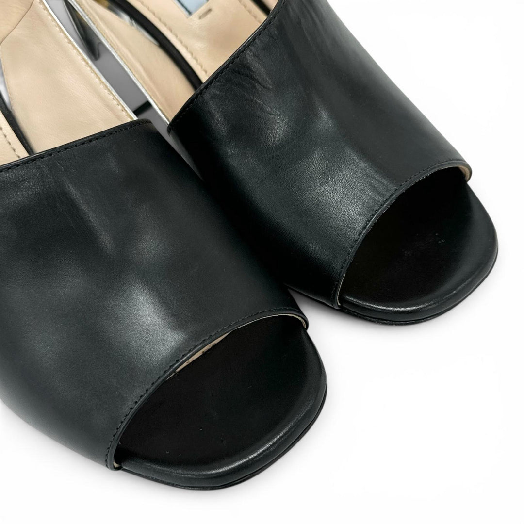 Excellent PRADA Sandals Two-tone ankle strap heels black leather Women 37