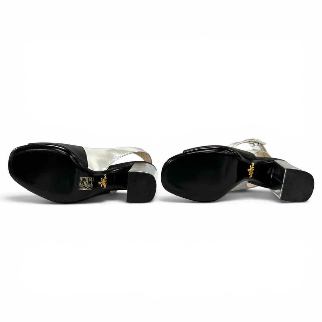 Excellent PRADA Sandals Two-tone ankle strap heels black leather Women 37