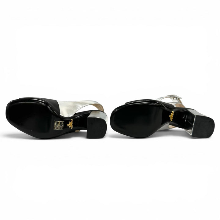Excellent PRADA Sandals Two-tone ankle strap heels black leather Women 37