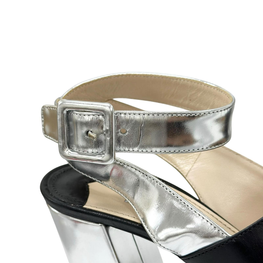 Excellent PRADA Sandals Two-tone ankle strap heels black leather Women 37