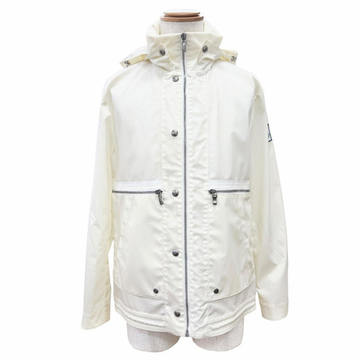 Great MONCLER GAMME BLEU GIUBBINO Logo patch, hooded, zip-up jacket Ivory 0
