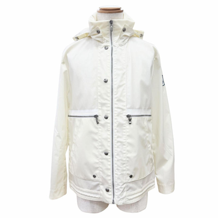 Great MONCLER GAMME BLEU GIUBBINO Logo patch, hooded, zip-up jacket Ivory 0