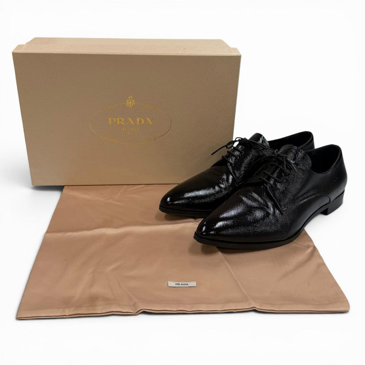 Great PRADA Leather shoes Pointed toe lace-up shoes black leather Women 38