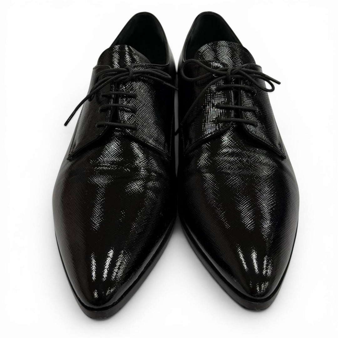Great PRADA Leather shoes Pointed toe lace-up shoes black leather Women 38