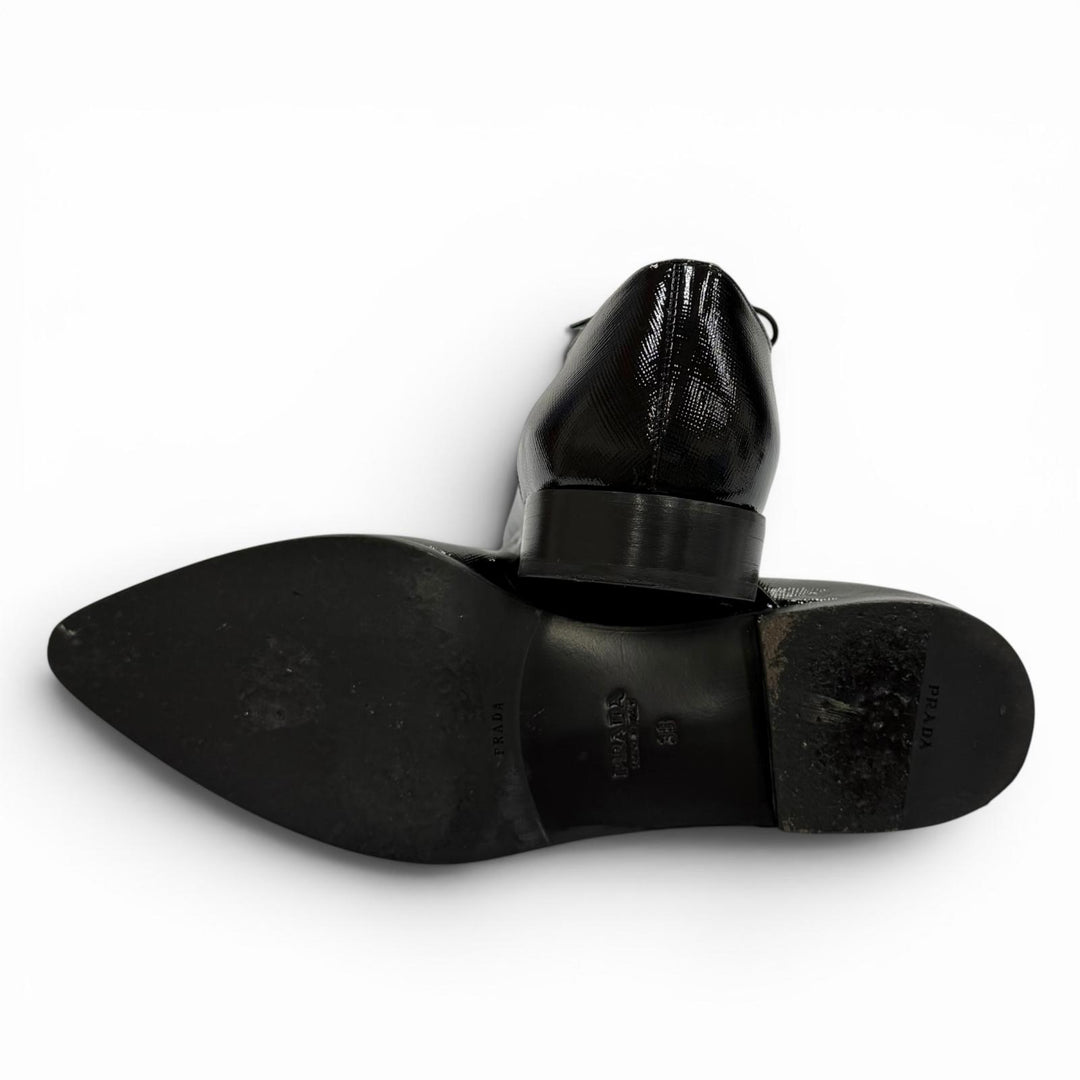 Great PRADA Leather shoes Pointed toe lace-up shoes black leather Women 38