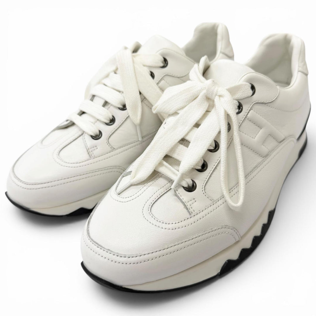 Great HERMES Low cut sneakers Trail H logo white leather mens H191395ZH