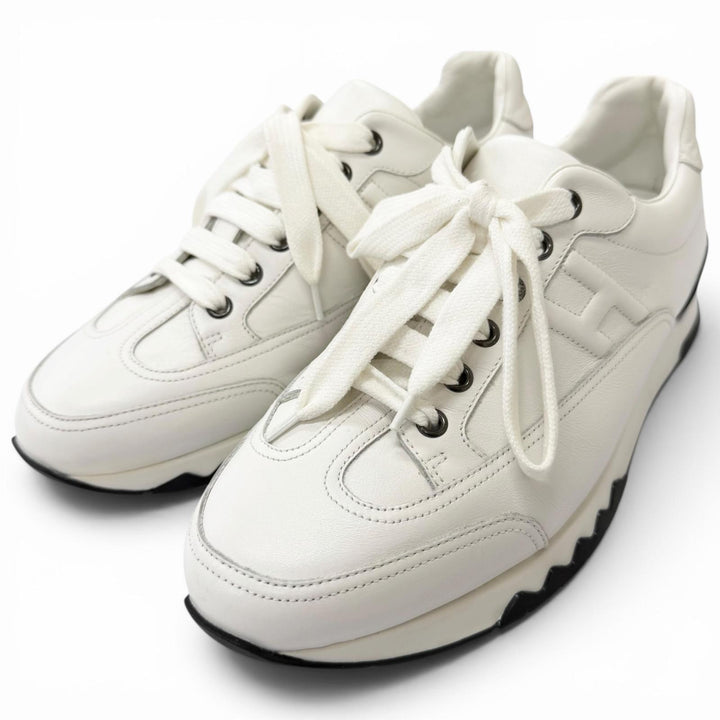 Great HERMES Low cut sneakers Trail H logo white leather mens H191395ZH