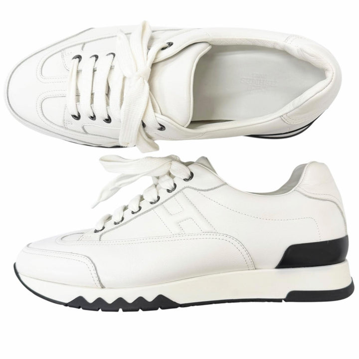 Great HERMES Low cut sneakers Trail H logo white leather mens H191395ZH