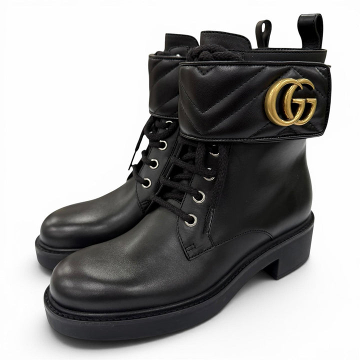 Pristine GUCCI Ankle boots GG Marmont Lace-Up Leather Short Boots 35 670397