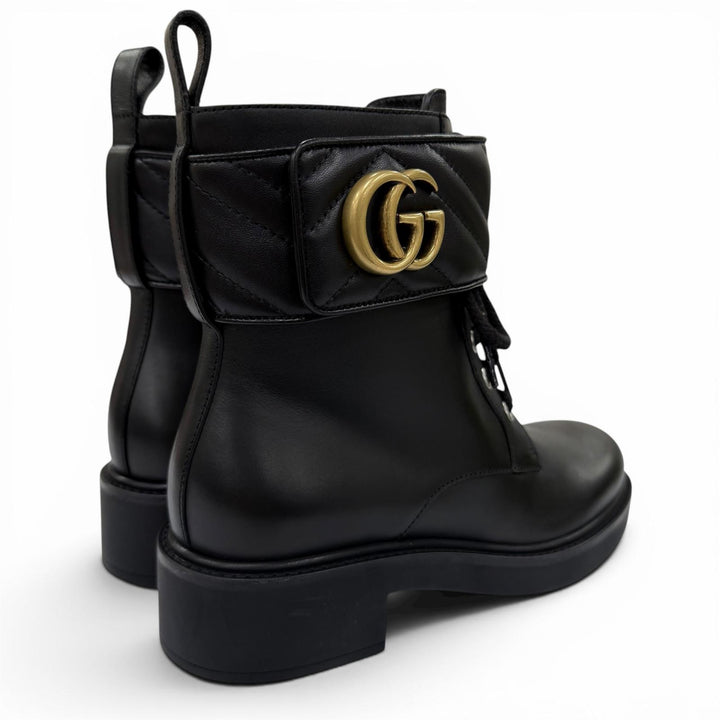 Pristine GUCCI Ankle boots GG Marmont Lace-Up Leather Short Boots 35 670397