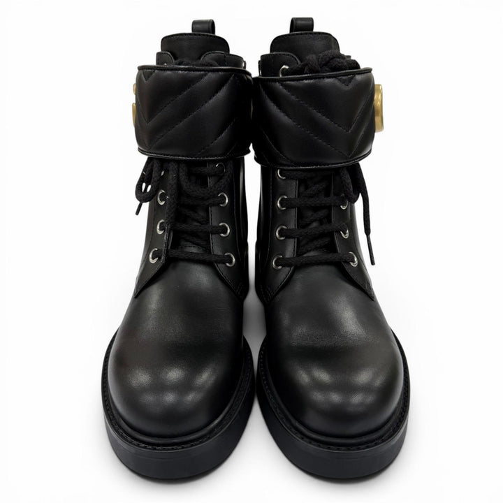 Pristine GUCCI Ankle boots GG Marmont Lace-Up Leather Short Boots 35 670397