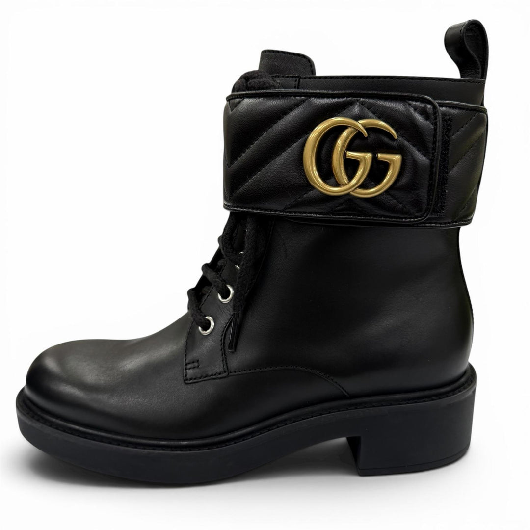 Pristine GUCCI Ankle boots GG Marmont Lace-Up Leather Short Boots 35 670397