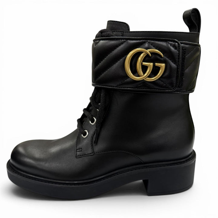 Pristine GUCCI Ankle boots GG Marmont Lace-Up Leather Short Boots 35 670397