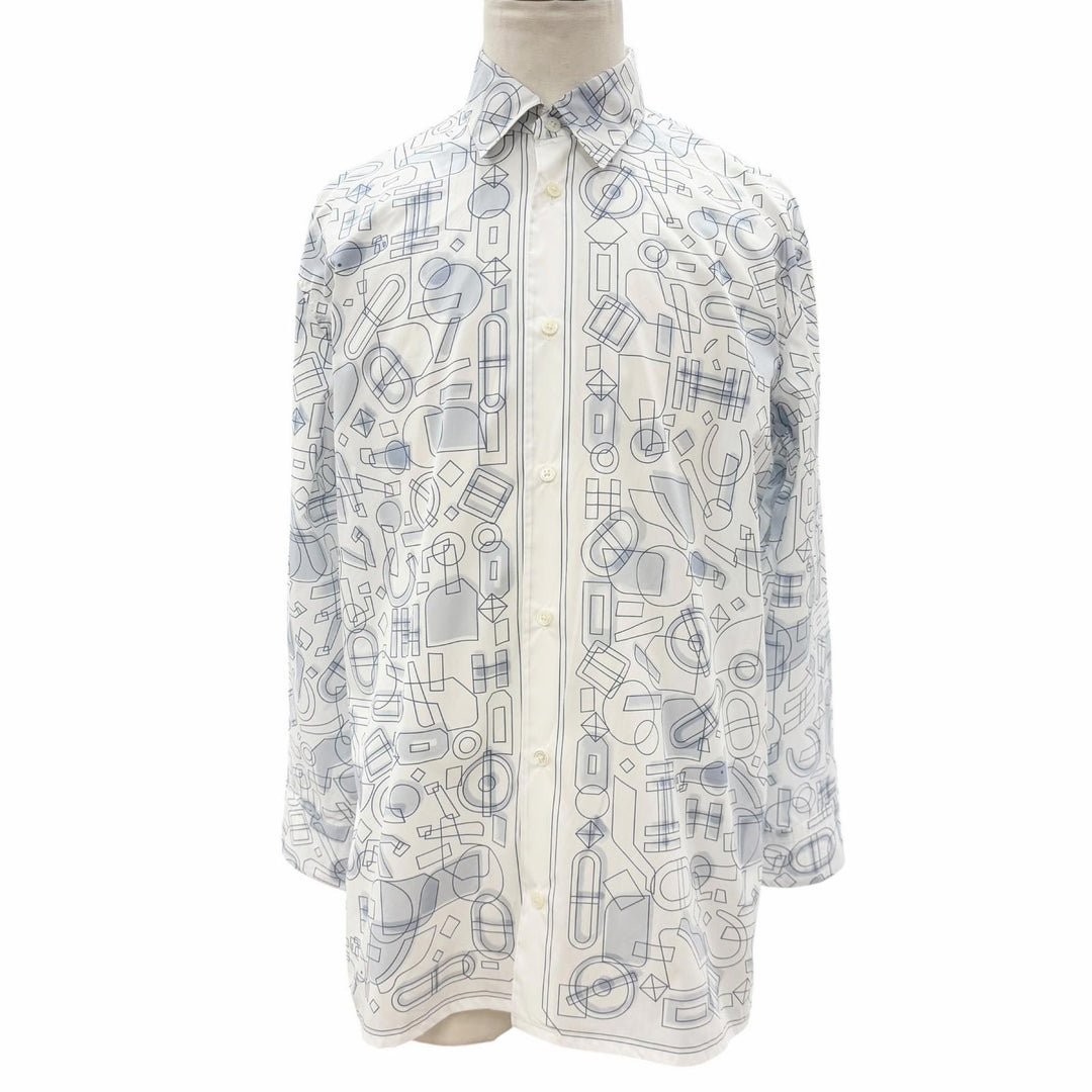 Excellent HERMES Long sleeve shirt Fragment Equestres white cotton mens 39