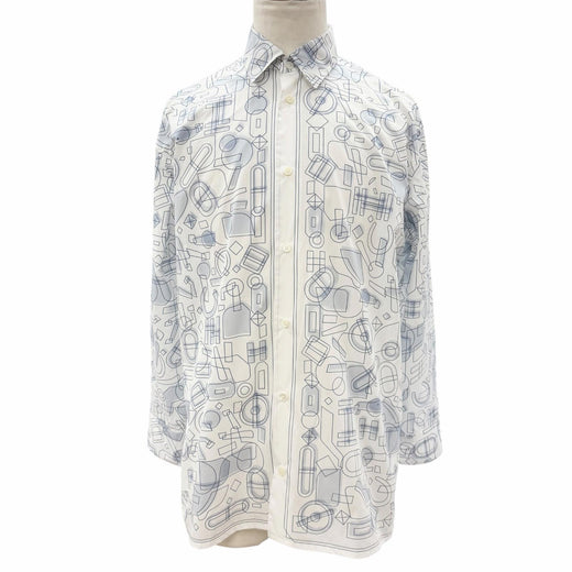 Excellent HERMES Long sleeve shirt Fragment Equestres white cotton mens 39