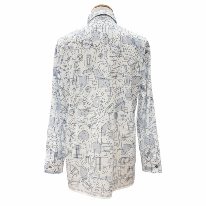 Excellent HERMES Long sleeve shirt Fragment Equestres white cotton mens 39